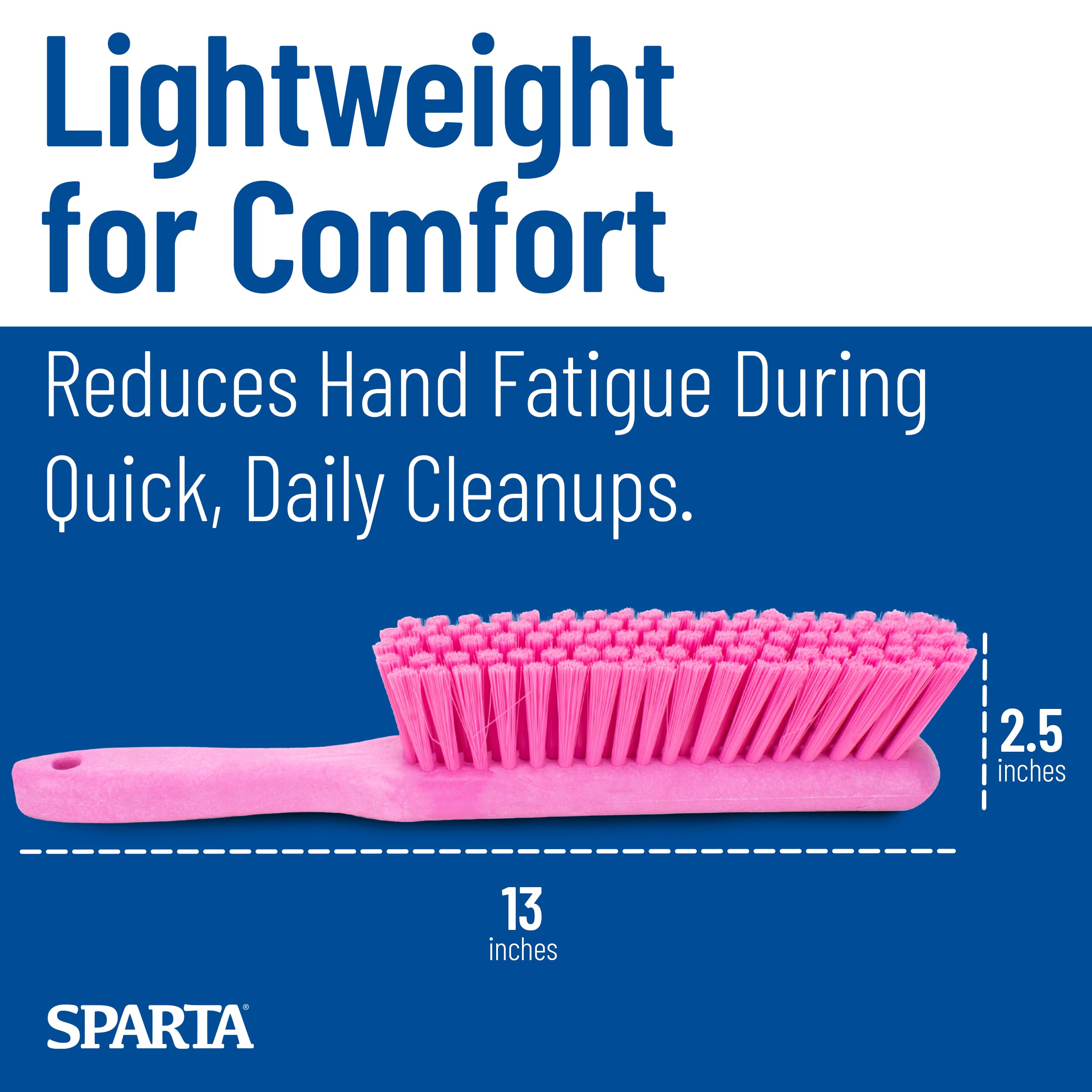 SPARTA 8 Inch Soft Counter Brush with Polyester Bristles and 5 Inch Handle, Color Coded Handheld Broom for Tables Countertops and Foodservice Surfaces, 13 Inch Overall Length, Pink