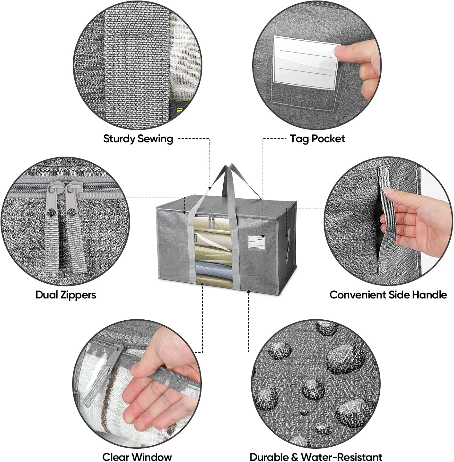 BALEINE Oversized Moving Bags - Heavy-Duty Storage Totes with Reinforced Handles | 4-Pack (Gray w/Window)