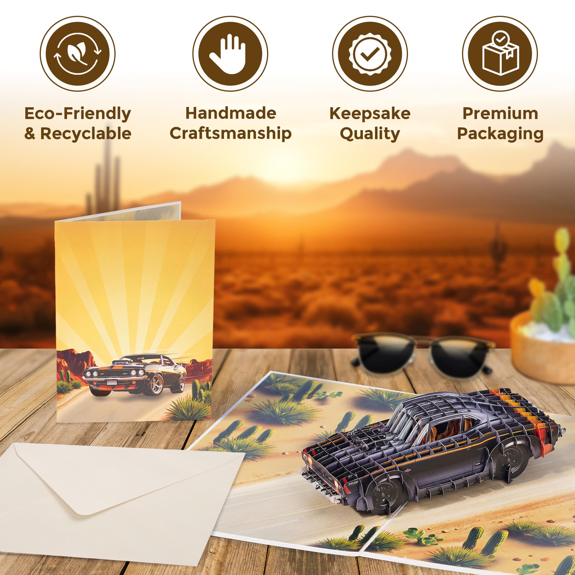 PopUpia Classic Car 3D Pop Up Card – Birthday Cards for Men, Father’s Day Card Car Theme, Muscle Car Greeting Card, Unique Gift for Classic Car Lover, Handmade Keepsake for Dad, Husband, or Boyfriend