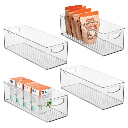 iDesign Plastic Stackable Pantry Bin - Storage Bin with Handles for Cabinets or Fridge - Set of 4 - Clear
