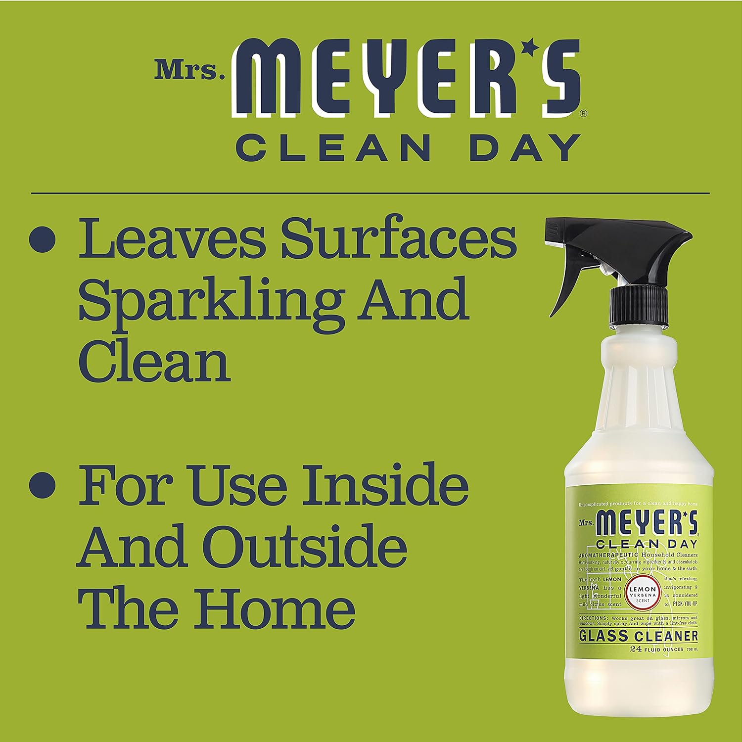 Mrs. Meyer's Clean Day Mirror & Window Cleaner - Lemon Verbena, 24 Fl Oz | Ideal for Indoor & Outdoor Glass