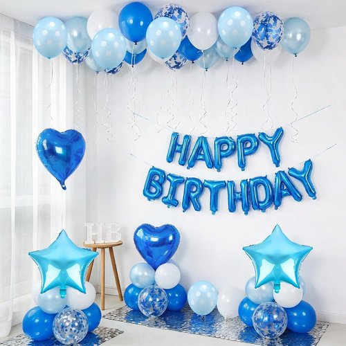 Blue Birthday Decorations - Happy Birthday Balloons & Polka Dot Confetti for Boys | Perfect for Baby Showers