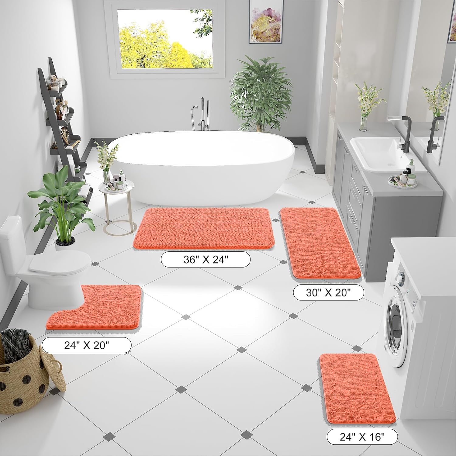 OLANLY Bathroom Runner Rugs - Extra Soft Absorbent Chenille | Quick-Dry Rubber Backing, 59x24 Coral