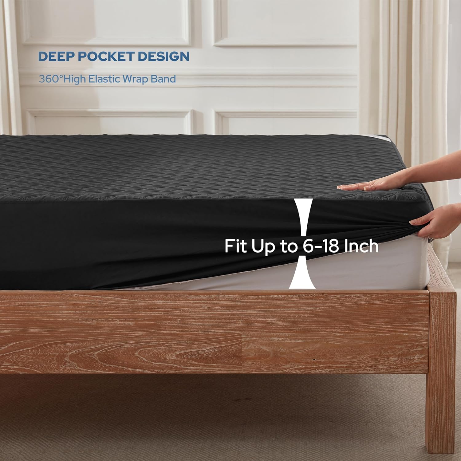 BEDLORE Waterproof Mattress Protector - Soft, Dirt-Proof Full Size Pad for 6"-15" Depth | Black