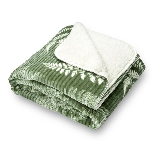Northwest Ashford Home Cozy Silk Touch Ribbed Throw Blanket with Sherpa Lynwood Botanical 50 x 60 inches