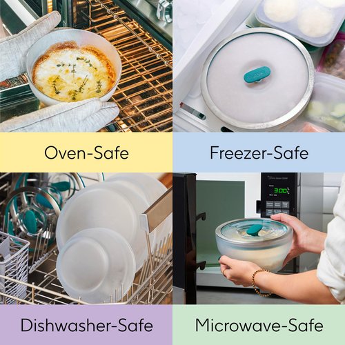 Anyday 7-Cup Glass Food Storage with Glass Lid, Round Shallow Dish | Plastic-Free Meal Prep & Microwave Cookware | Stackable Airtight Storage Container with Vented Lid for Microwave-Safe Reheating