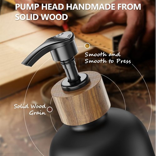 Cisily Dish Soap Dispenser Set - 2 Pack Black Glass Bottles with Adjustable Sponge Holder | 16.9oz