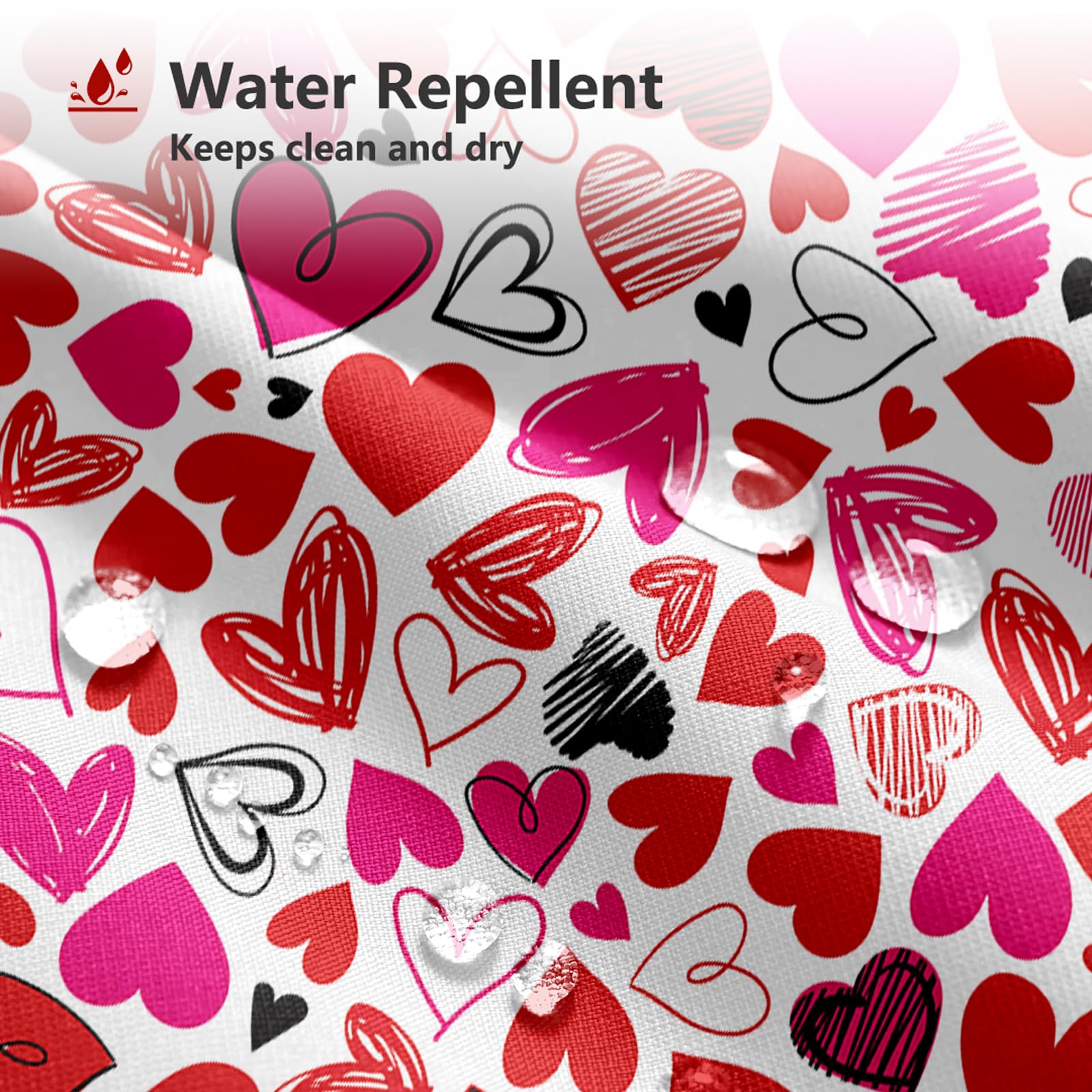 MEHOFOND Valentines Day Shower Curtain Doodle Style Hearts Valentine's Day Shower Curtain for Bathroom Romantic Red Pink Black Love Bathtub Decor Fabric Waterproof Washable Bath Curtain 72x72 Inch