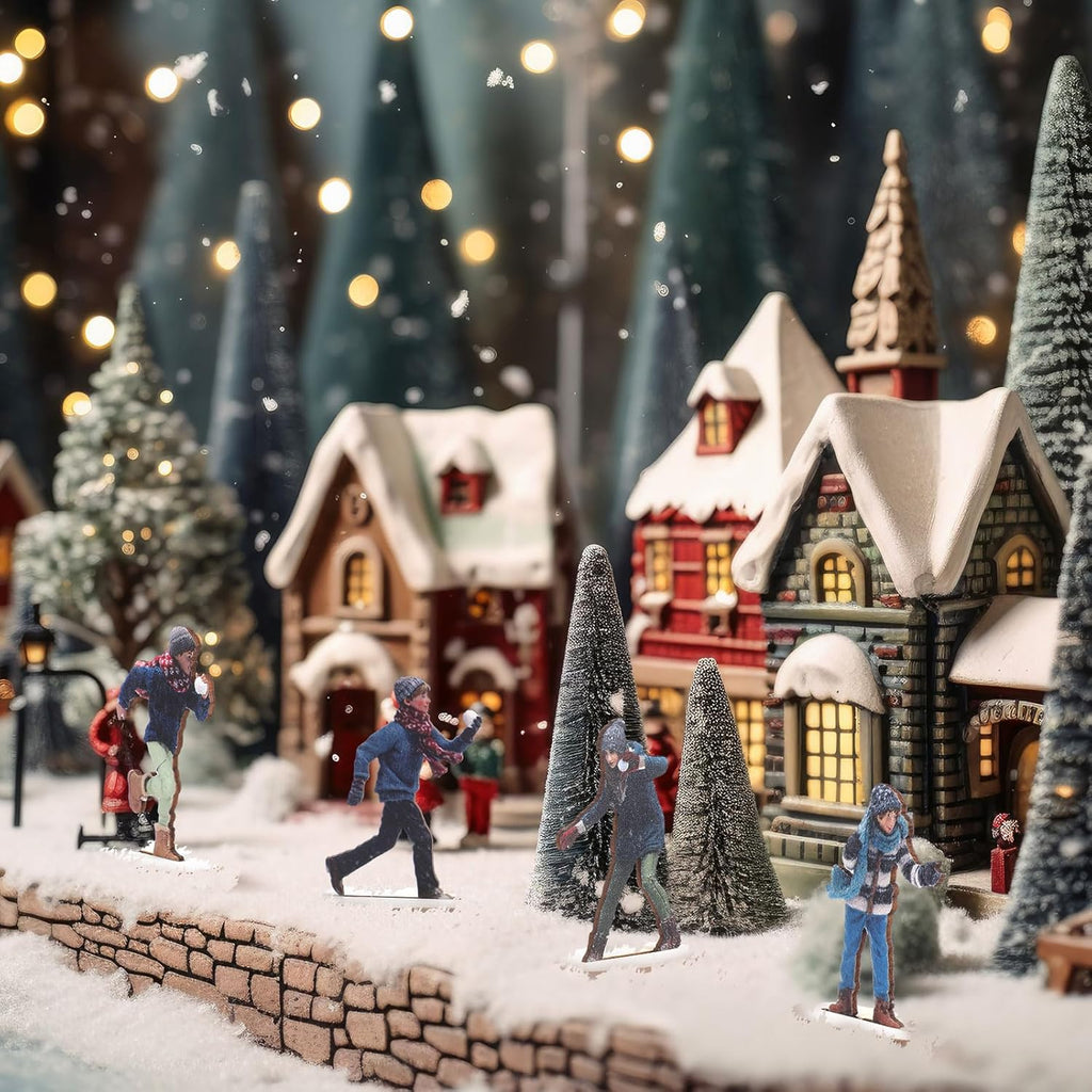 Weysat Christmas Village Figurines Set - 12 Miniature Snowball Fight Models for Winter Decor
