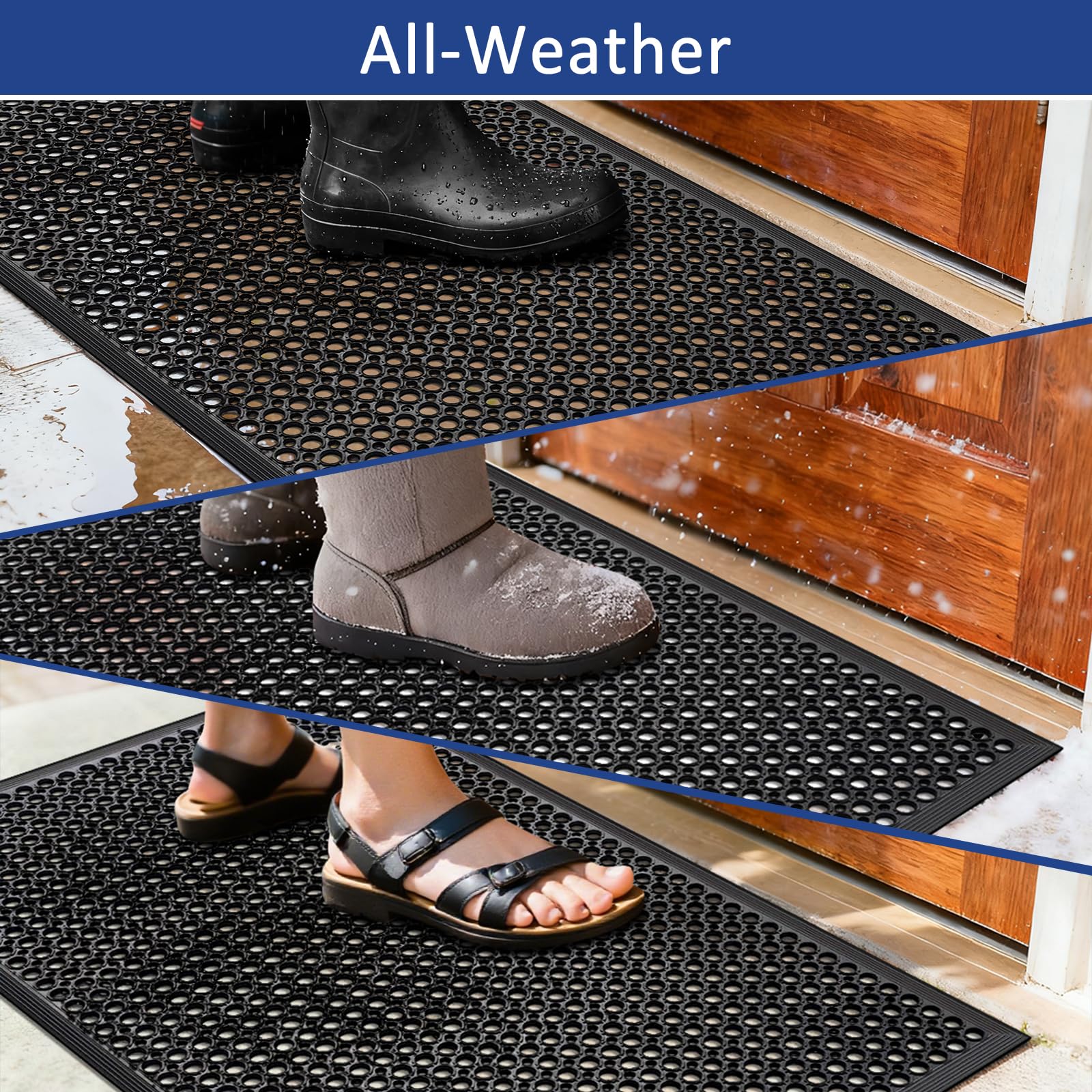 Anti Fatigue Outdoor Rubber Floor Mat 2 Pack Commercial Restaurant Kitchen Mats for Floors Non-Slip Bar Floor Mats Rubber Door mat Drainage Mats Utility Garage Use 36" x 60" Black