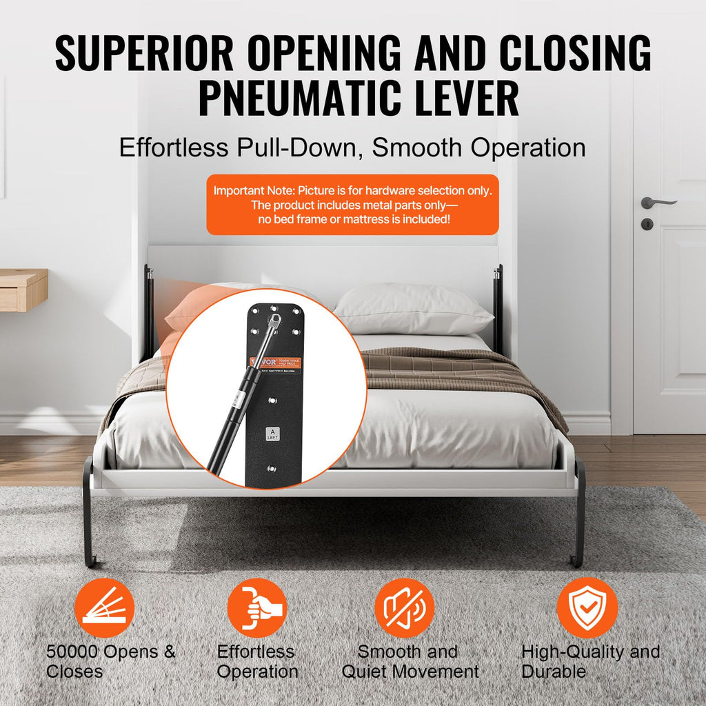 VEVOR Murphy Bed Kit, Queen Size, Vertical Deluxe DIY Wall Bed Mechanical Hardware Kit, Pneumatic Lever Heavy Duty Bed Frame Support, Folding Cabinet Wall Bed Space Saving Design for Guestroom