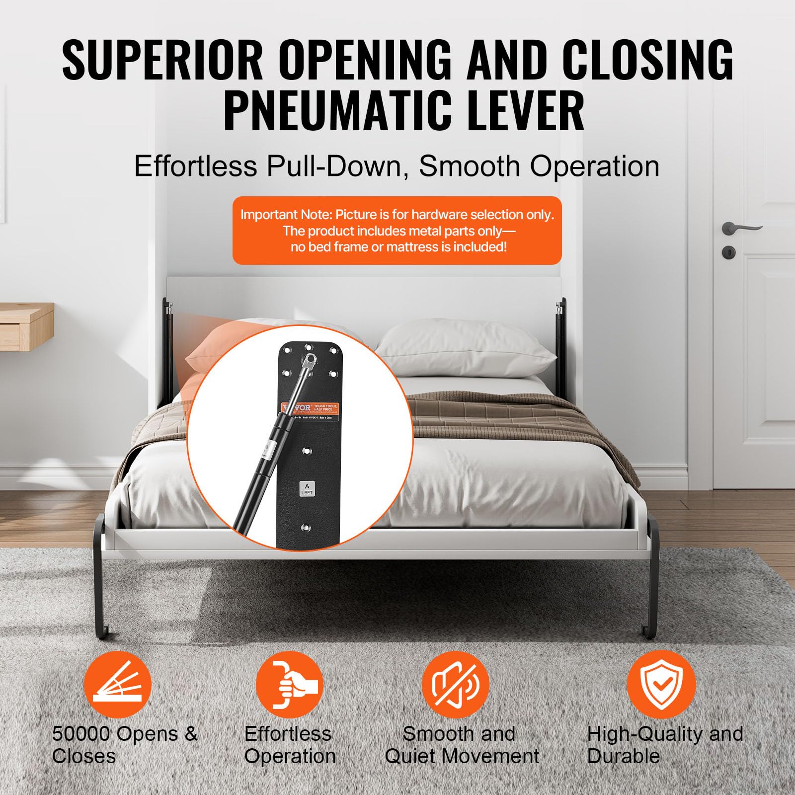 VEVOR Murphy Bed Kit, Queen Size, Vertical Deluxe DIY Wall Bed Mechanical Hardware Kit, Pneumatic Lever Heavy Duty Bed Frame Support, Folding Cabinet Wall Bed Space Saving Design for Guestroom