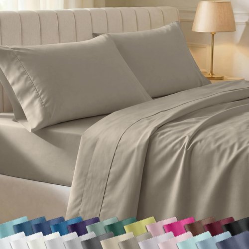 California Design Den Queen Size Bed Sheets Set - 100% Cotton, 400 TC, Silky Smooth Sateen, Deep Pockets - Taupe