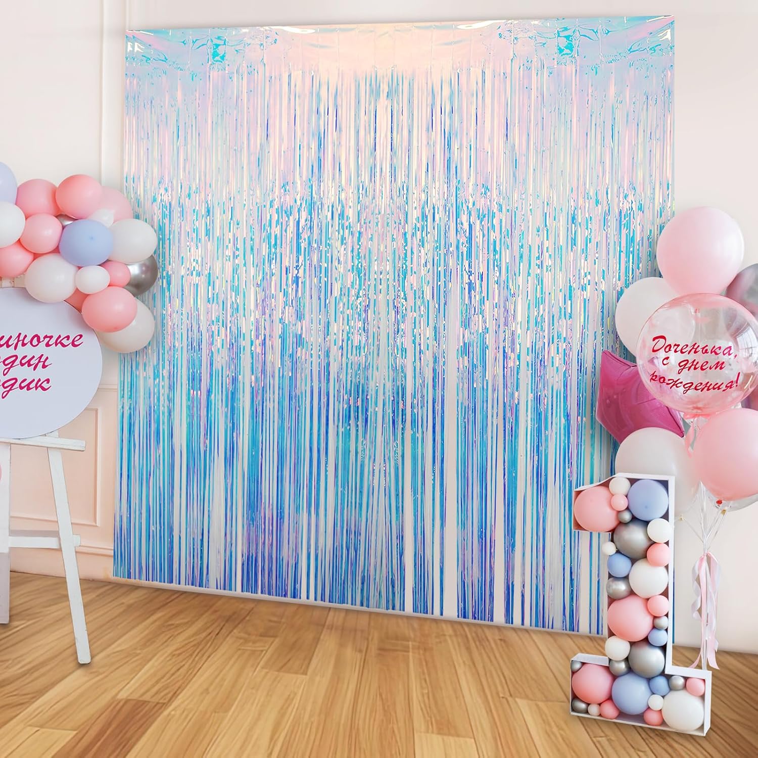 Skiennix Fringe Curtains - Iridescent Tinsel Backdrop for Parties, Weddings & Photo Booths | 2 Pack