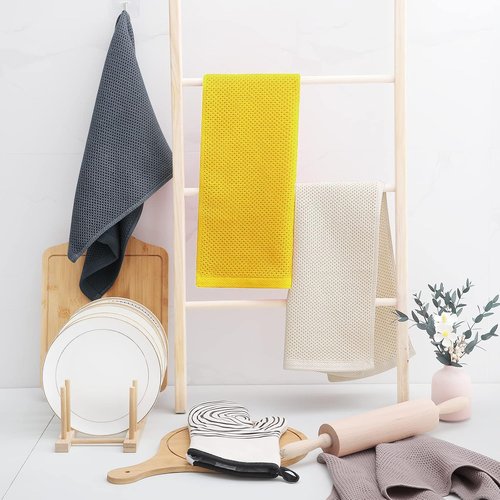 Homaxy Kitchen Dish Towels - Ultra Soft 100% Cotton Waffle Weave | Quick Drying, 13 x 28 Inches, 4-Pack, Yellow