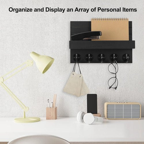 Lwenki Key Holder - Decorative Wall-Mounted Key and Mail Organizer with Shelf | Paulownia Wood (9.8”W x 6.7”H x 4.2”D)