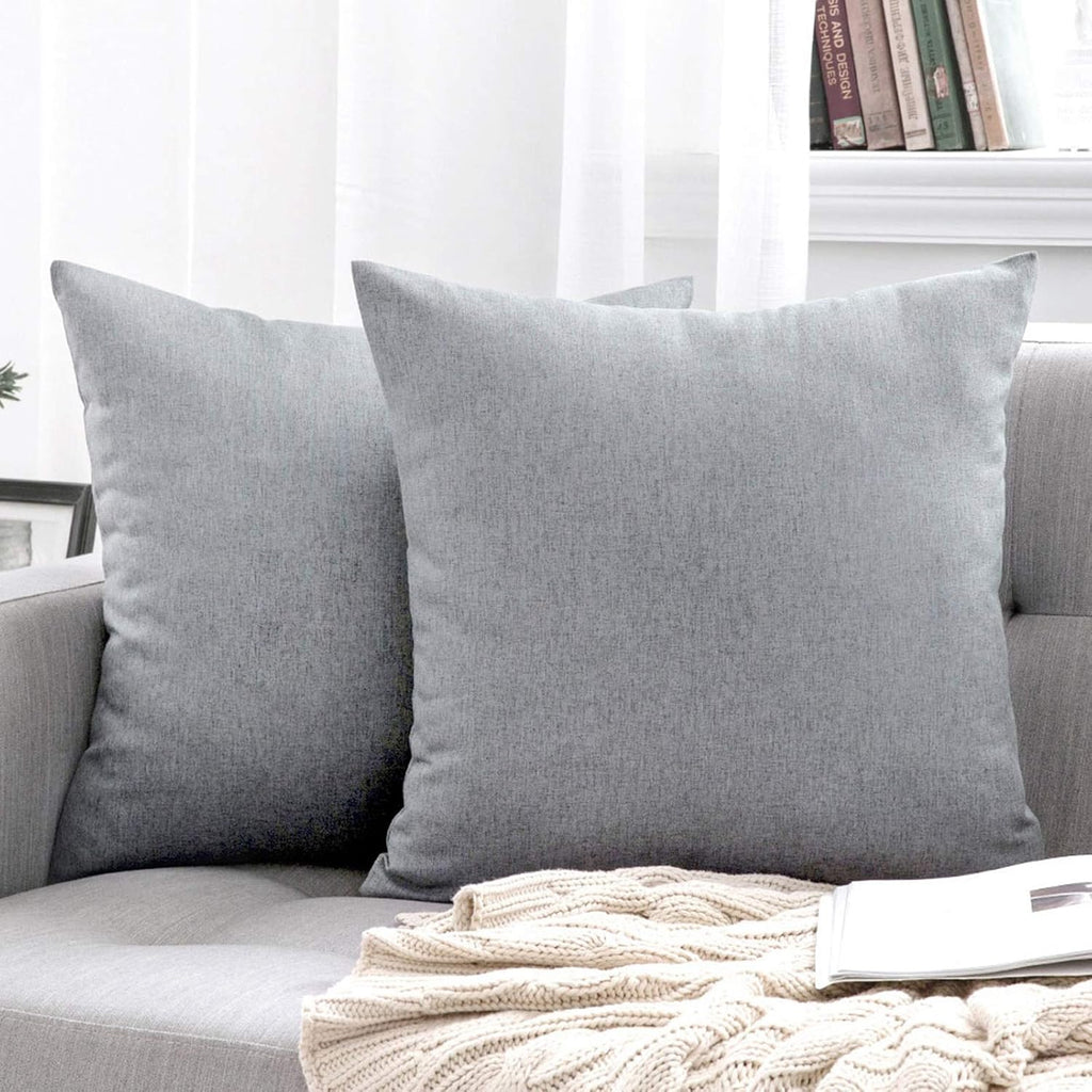 MIULEE Decorative Outdoor Throw Pillow Covers - Waterproof Faux Linen Cushion Cases | 22x22 Inch Light Grey - Set of 2