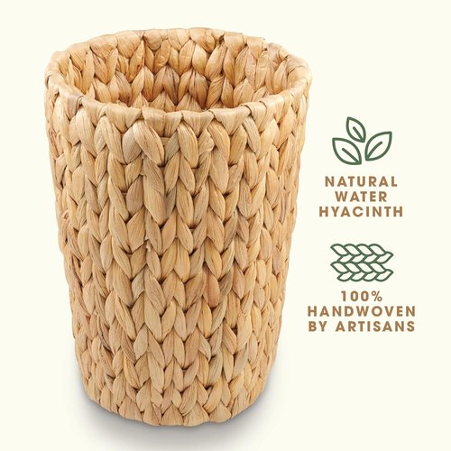 84ECO Wicker Trash Cans - Stylish Rattan Waste Baskets for Bathroom & Bedroom - Natural 2 Gallon (2-Pack)