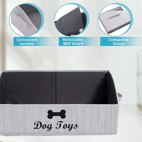 Brabtod Linen-cotton blend Dog Toy Box - Organize Toys, Blankets, Leashes, Gray