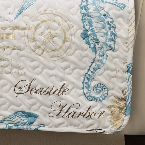 Lush Decor Harbor Life Furniture Protector, Couch Cover, 116" W x 75" L, Blue & Taupe - Quilted Coastal Couch Cover - Nautical Furnishings - Pet Sofa Covers - Furniture Covers For Sofa & Loveseat
