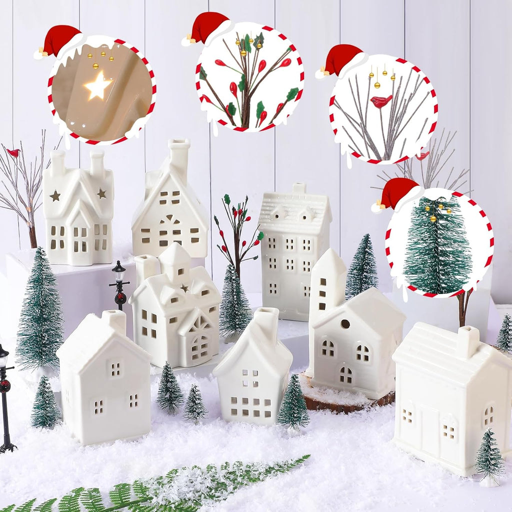 Tioncy 26 Pcs Ceramic Christmas Village Houses Set - Festive Tabletop Decor with Trees & Street Lamps