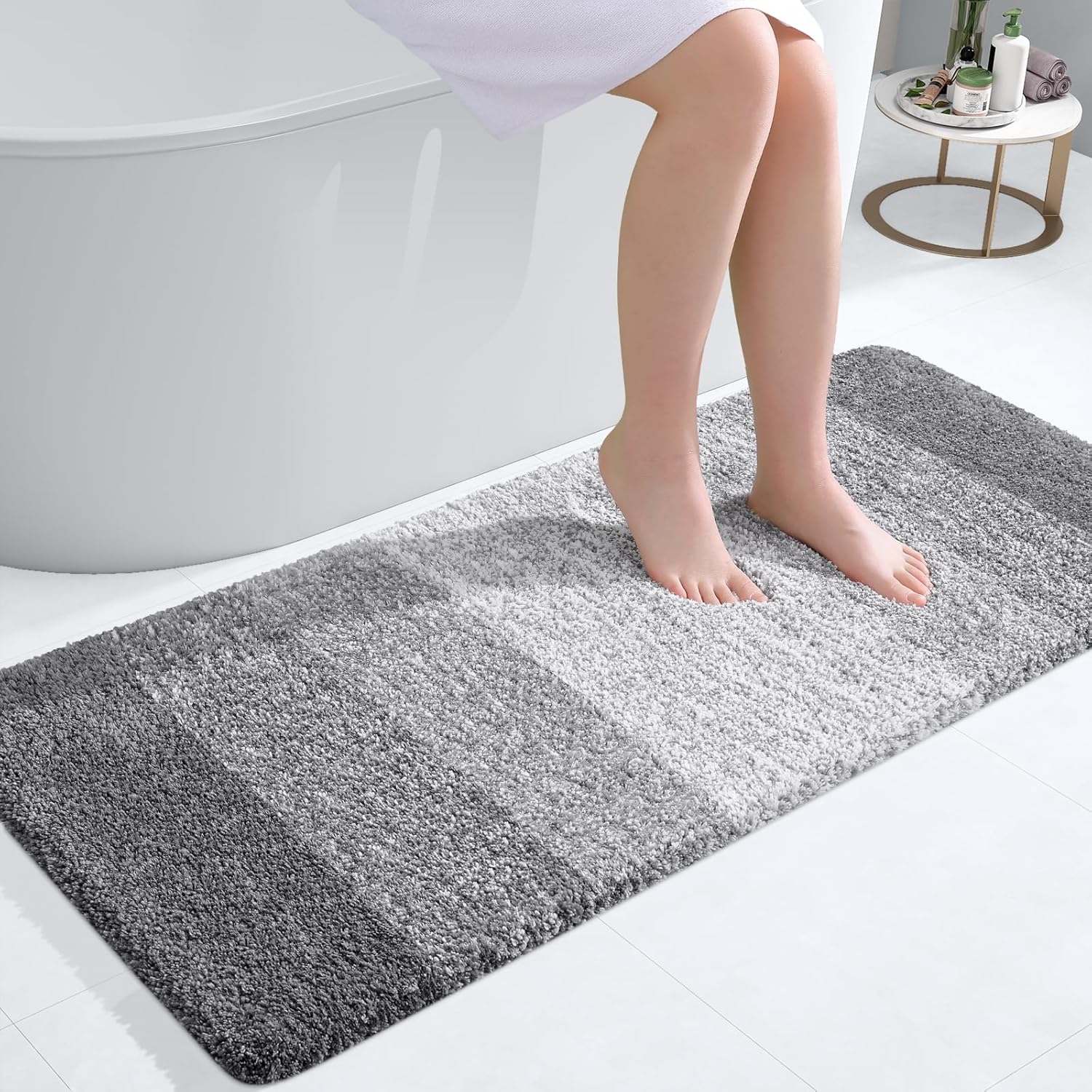 OLANLY Bathroom Rug Mat - Extra Soft Microfiber Non-Slip Shaggy Bath Carpet Runner | 47x20 Inches, Grey