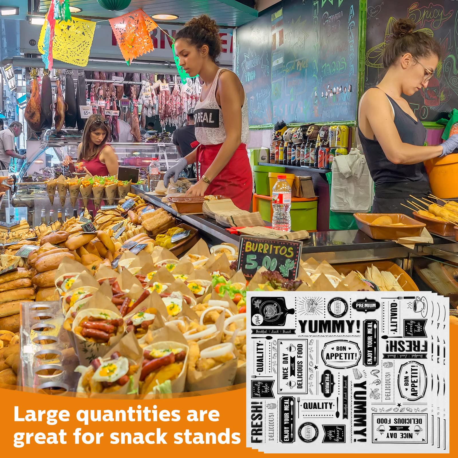 Chinco 1000 Pieces Newsprint Wax Paper Sheets Newspaper Theme Food Wrap Paper Grease Resistant Tray Liners Waterproof Wrapping Tissue Food Picnic for Kitchen Baking Hamburger (White Background)