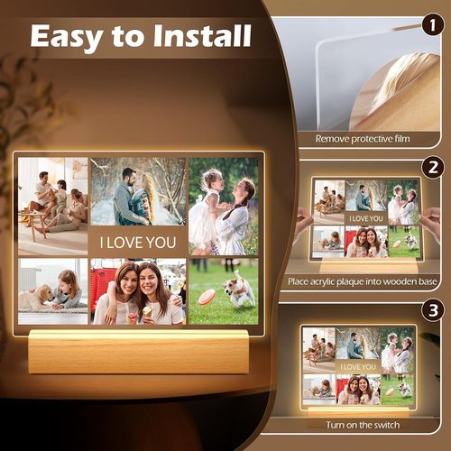 Greysky Custom Picture Frames - Personalized Photo Frame with Night Light | Unique Anniversary & Birthday Gifts for Him & Her