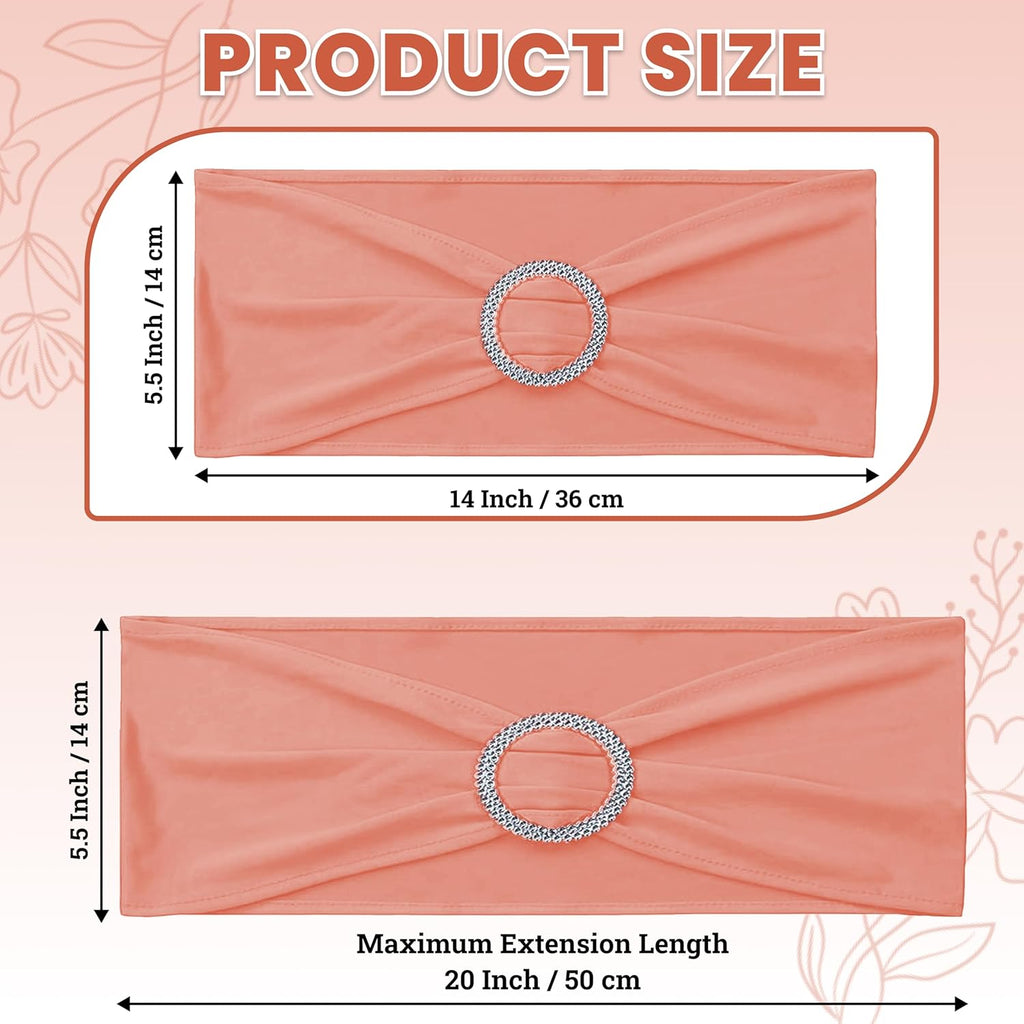MDS Premium Spandex Chair Sashes - Stretch Chair Cover Bands with Buckle Slider | Pack of 100 - Coral Peach