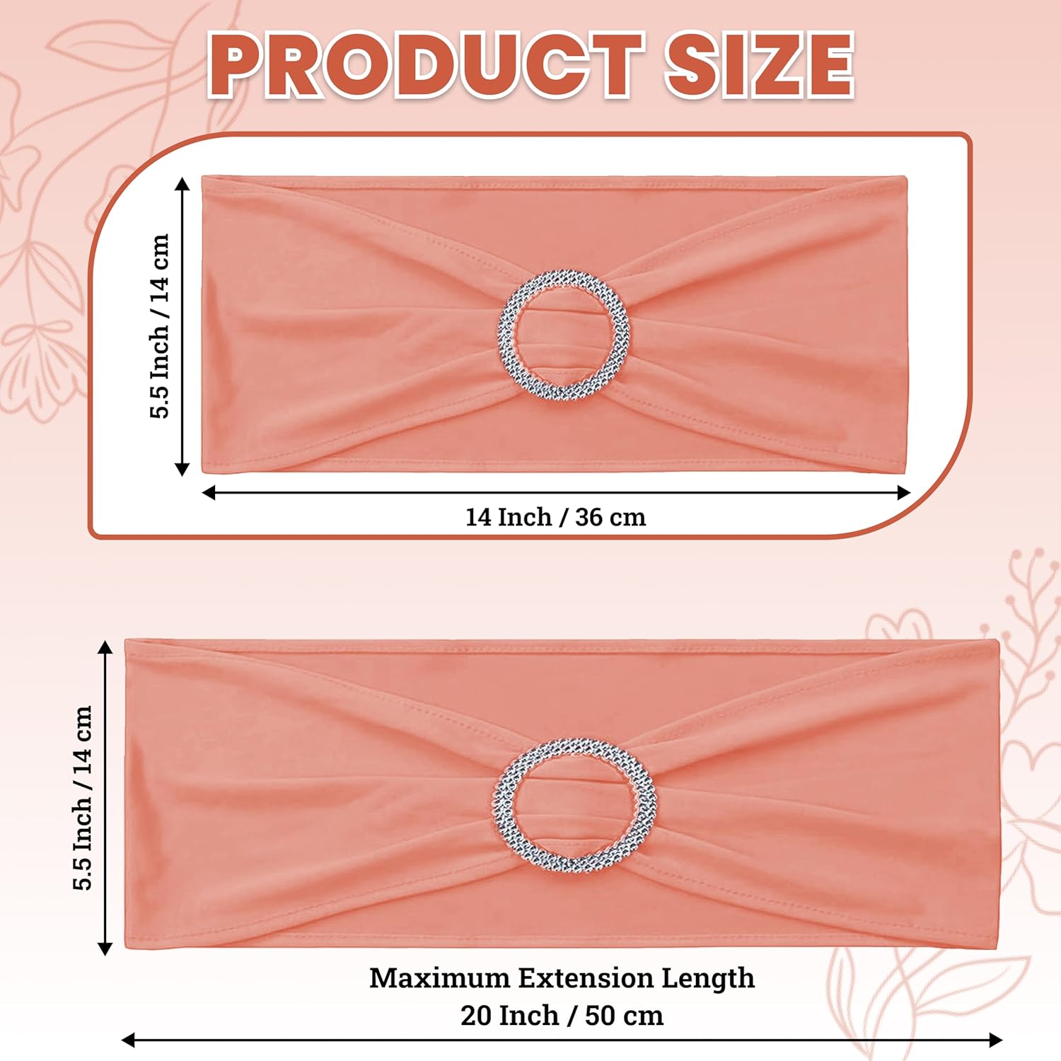 MDS Premium Spandex Chair Sashes - Stretch Chair Cover Bands with Buckle Slider | Pack of 100 - Coral Peach