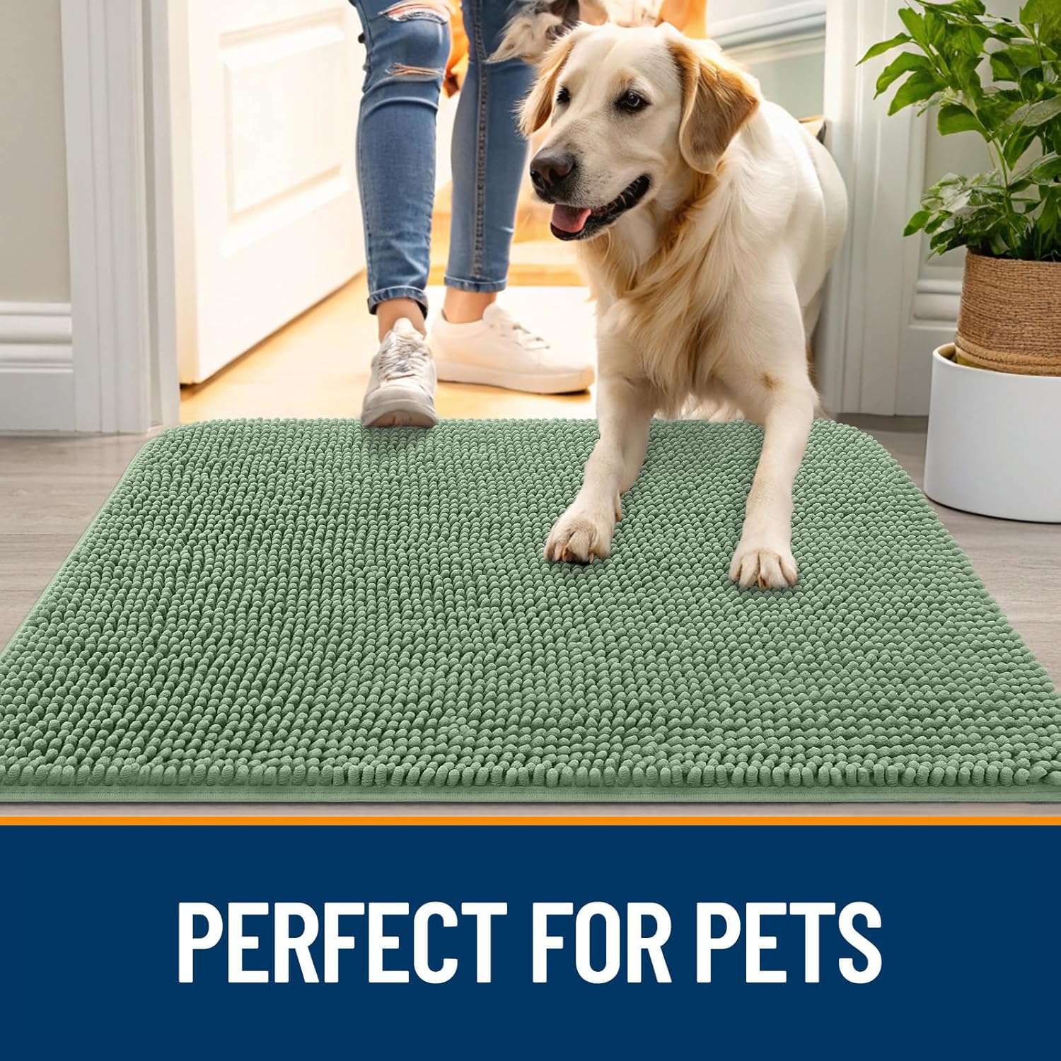 OLANLY Dog Door Mat - Absorbent Non-Slip Mud Mat for Indoor Use | 47x20 Inches, Olive Green