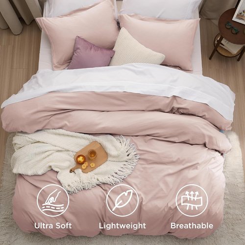 Bedsure Rose Pink Duvet Cover Set - Extra Soft 3-Piece Queen Bedding, 90x90 Inches with Zipper Closure & 2 Pillow Shams