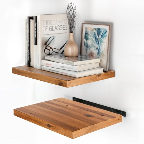 BATODA 16” x 12” Acacia Deep Floating Shelves, Large Extra Wooden Floating Shelves for Wall - Floating Book Shelves, Floating Shelf for Bedroom, Bathroom - Wall Decor Living Room (Hardware Included)