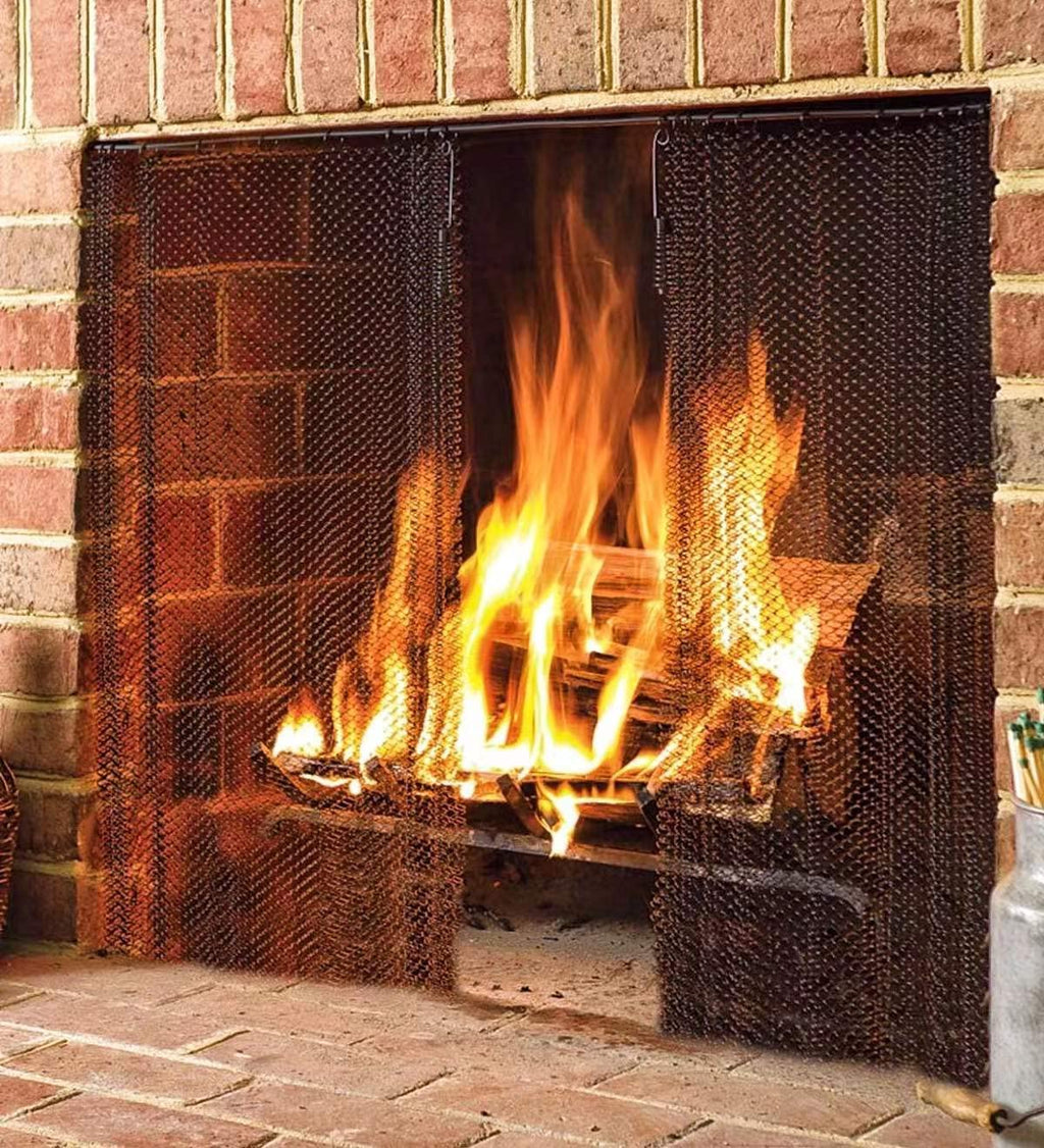 SXATOLS Fireplace Mesh Screen Curtain, Two Panels. Rod kit NOT Included(18" H x 24" W), Black