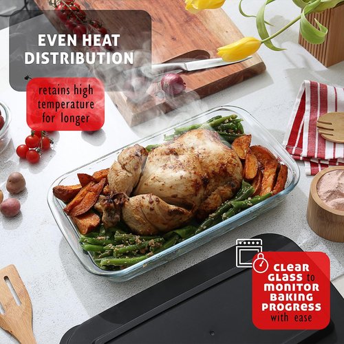 EATEX 8-Piece Deep Glass Casserole Dishes Set - Oven Safe Bakeware with Plastic Lids | Ideal for Lasagna & Leftovers