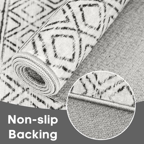 BYYVOO 2x3 Entryway Rug Washable - Moroccan Small Area Rugs for Entryway Low Pile Indoor Mat Non Slip with Rubber Backing Thin Area Rug Pet Friendly for Front Door Kitchen Bedroom 2x3 Geo Grey