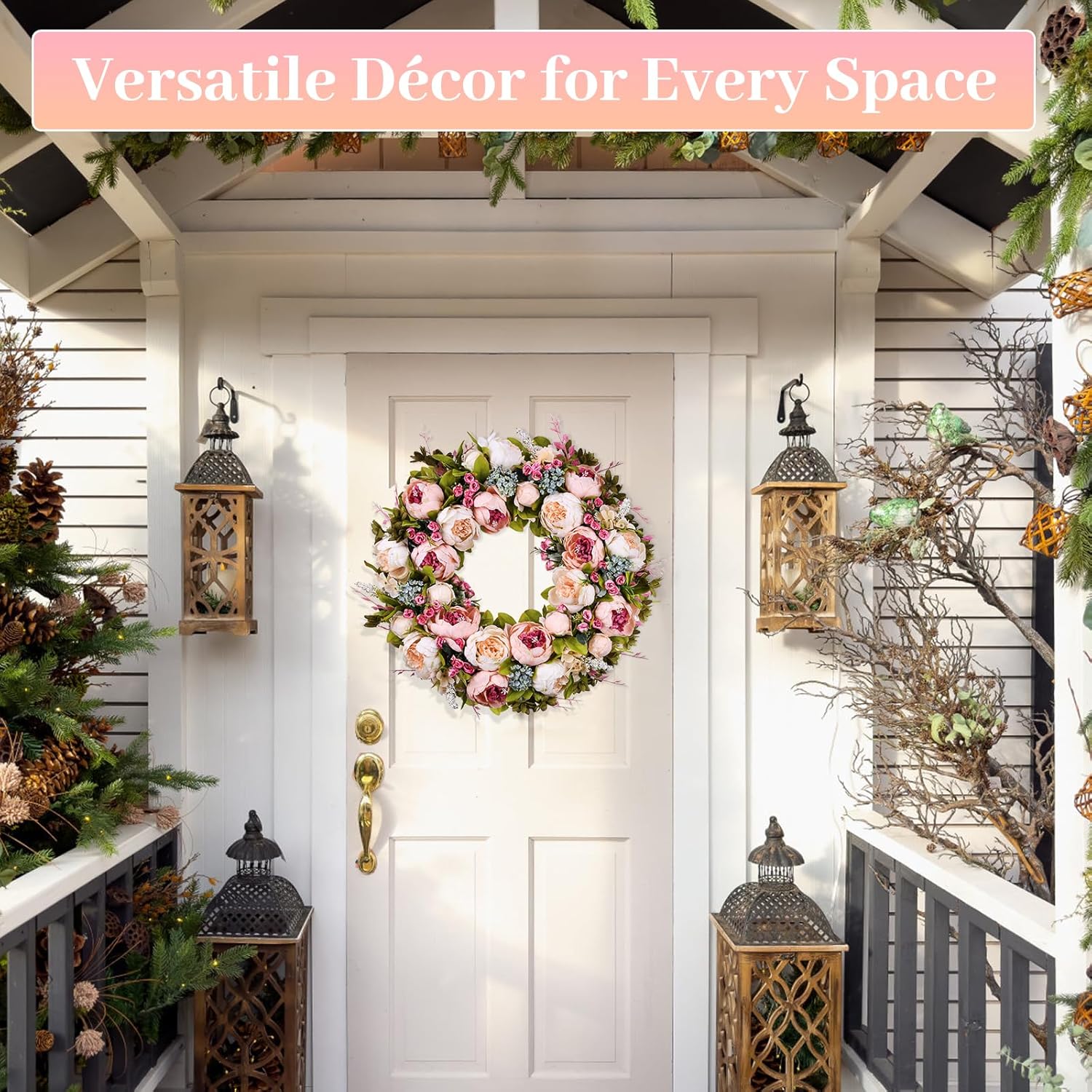 Peony Rose Front Door Wreath by [Brand Name] - 22 Inch Handmade Spring & Summer Decor