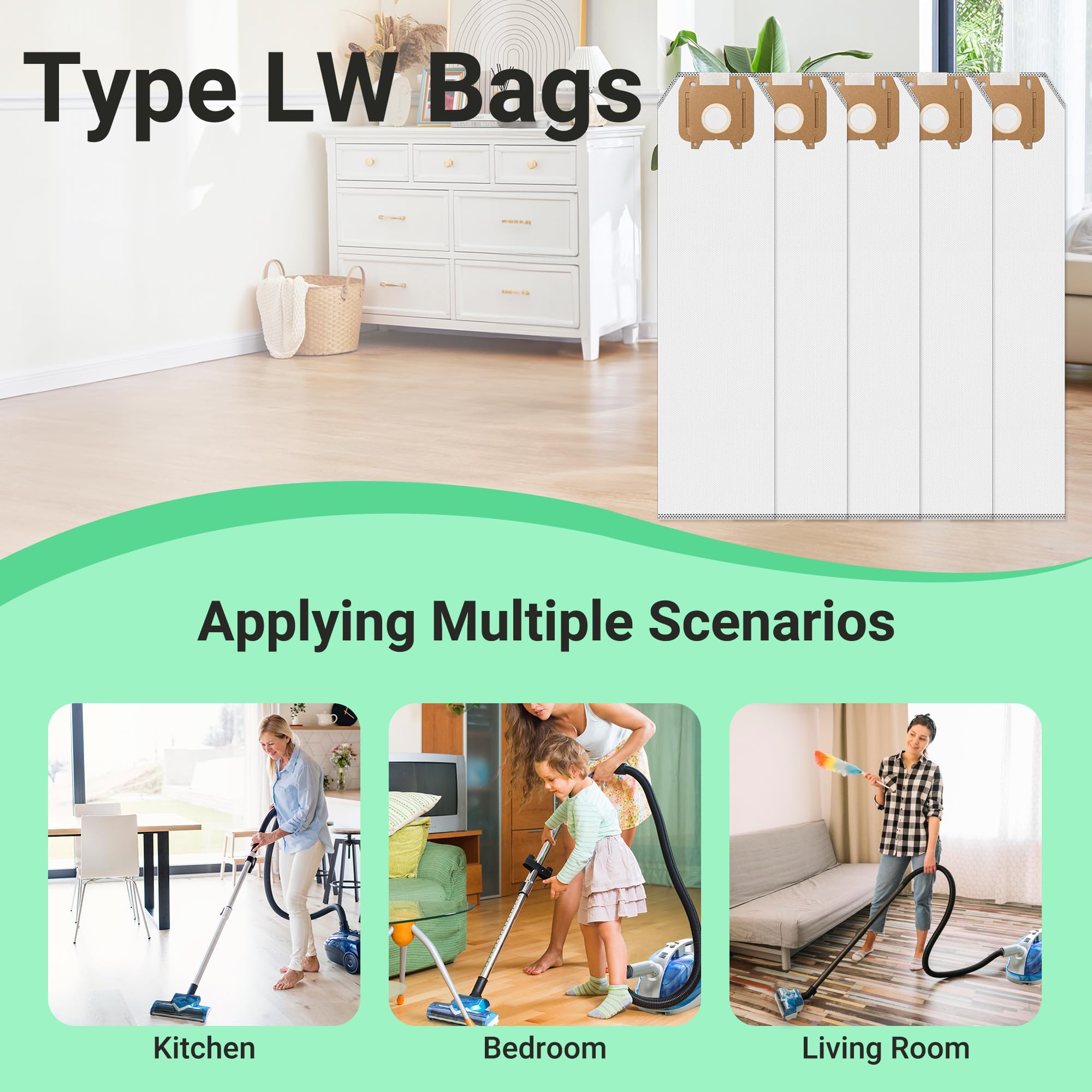 6 Pack Type LW HEPA Vacuum Cleaner Bags Compatible with Oreck Magnesium Upright Vacuum, Part # LWPK6OH LWPK25OH, LWPK3OH, Odor Fighting vavuum cleaner bags by PETOX, White