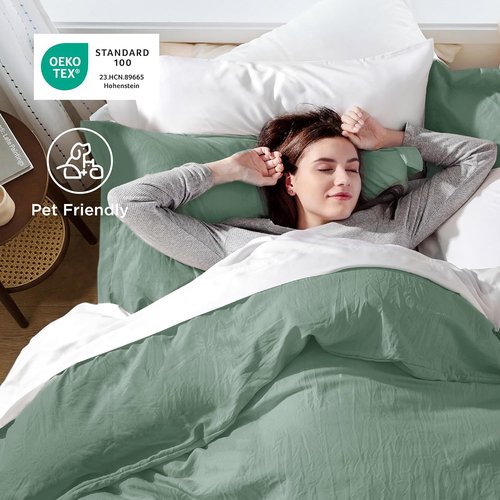 Bedsure Sage Green Duvet Cover Set - Extra Soft Twin/Twin XL Bedding, 2 Pieces with Zipper Closure & Pillow Sham