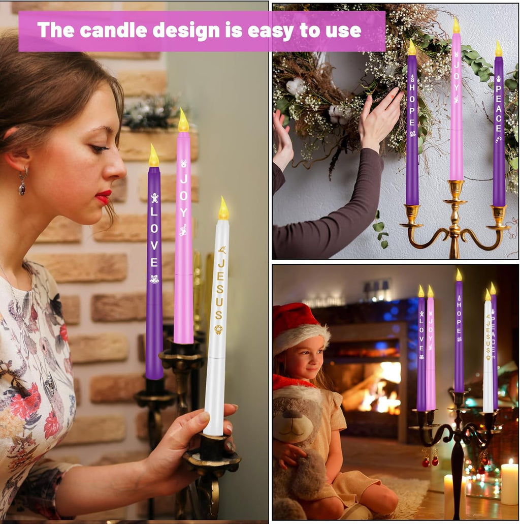 RGQSUN Flameless Advent Candles Set of 5 | Battery Operated Flickering Taper Candles for Christmas Decor