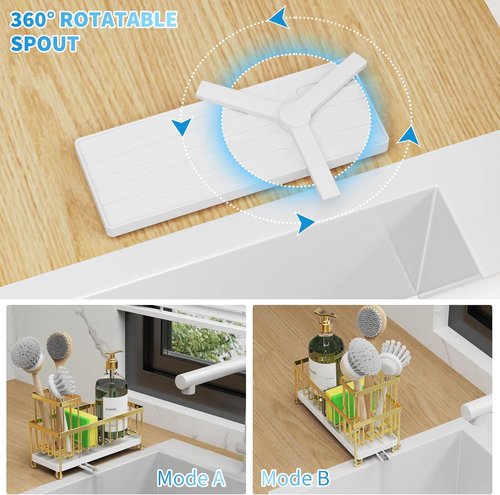 Cisily Kitchen Sink Caddy Organizer - Rustproof 304 Stainless Steel Sponge Holder (Gold, 9.25")