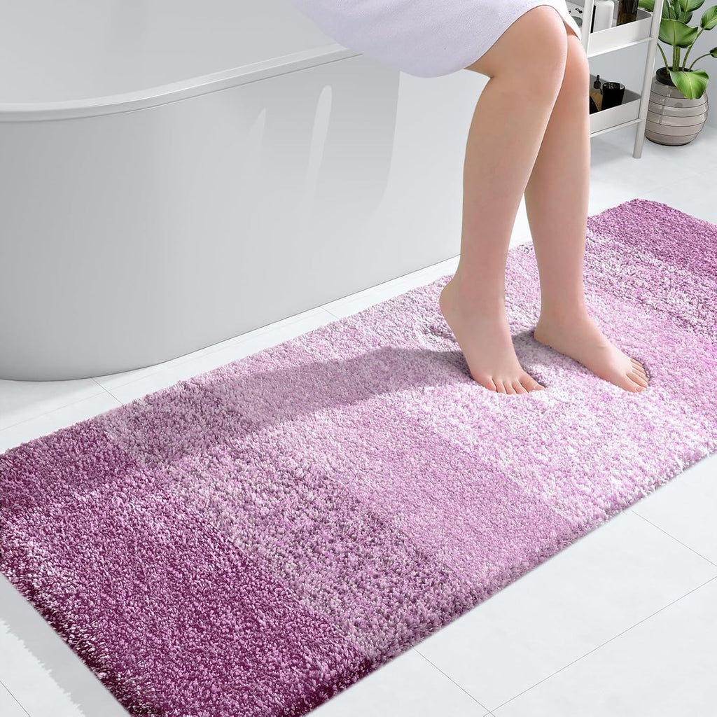 OLANLY Bathroom Runner Rug - Extra Soft Microfiber with Rubber Backing | Quick Dry, Washable, 54x24, Pinkish-Purple