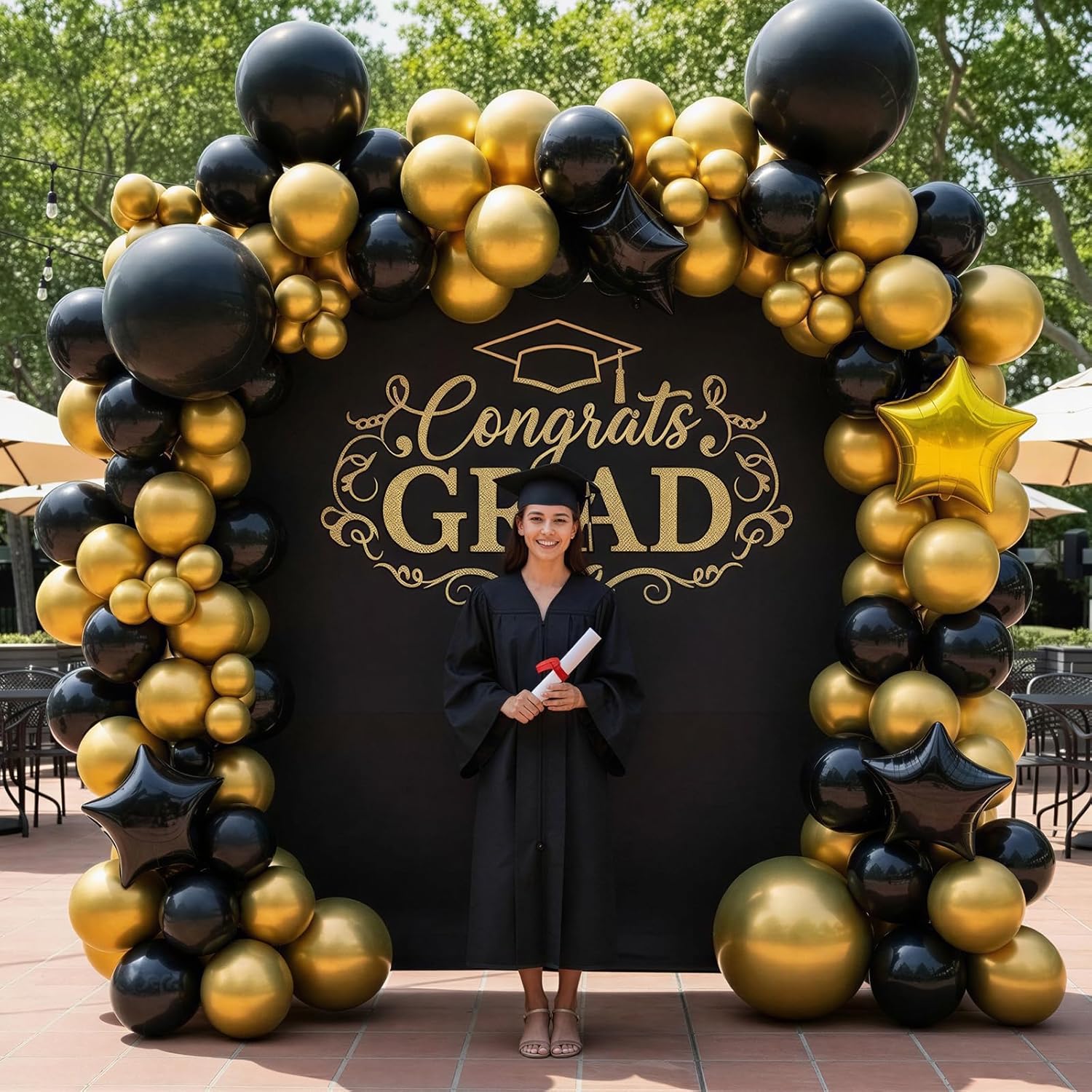 RUBFAC Black and Gold Balloons - 130pcs Graduation Decorations | Metallic Confetti Arch Kit for Parties