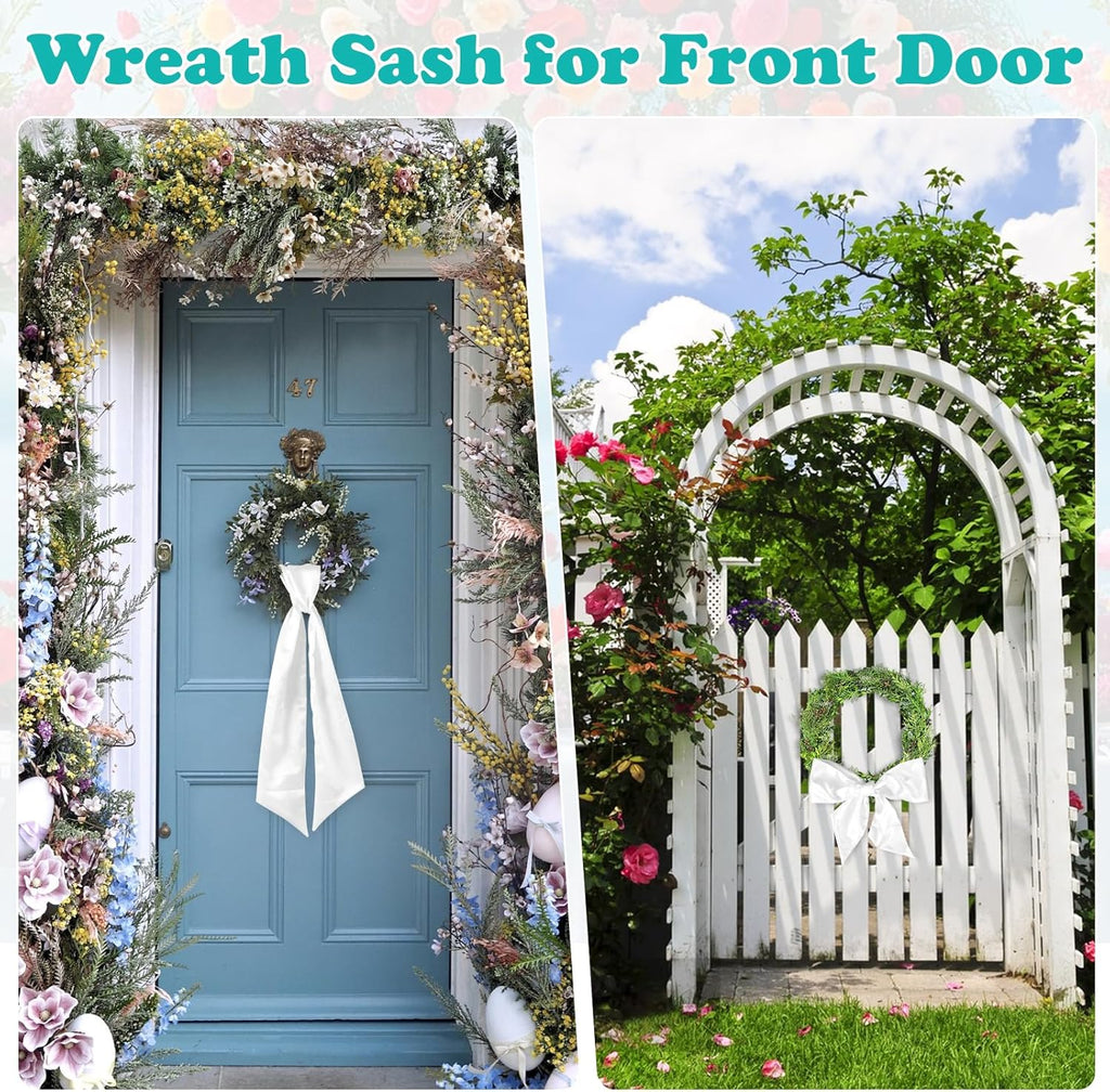 Skiennix 6Pcs White Wreath Sash - Blank Monogram Door Hanger for Christmas & Halloween | 5x55in