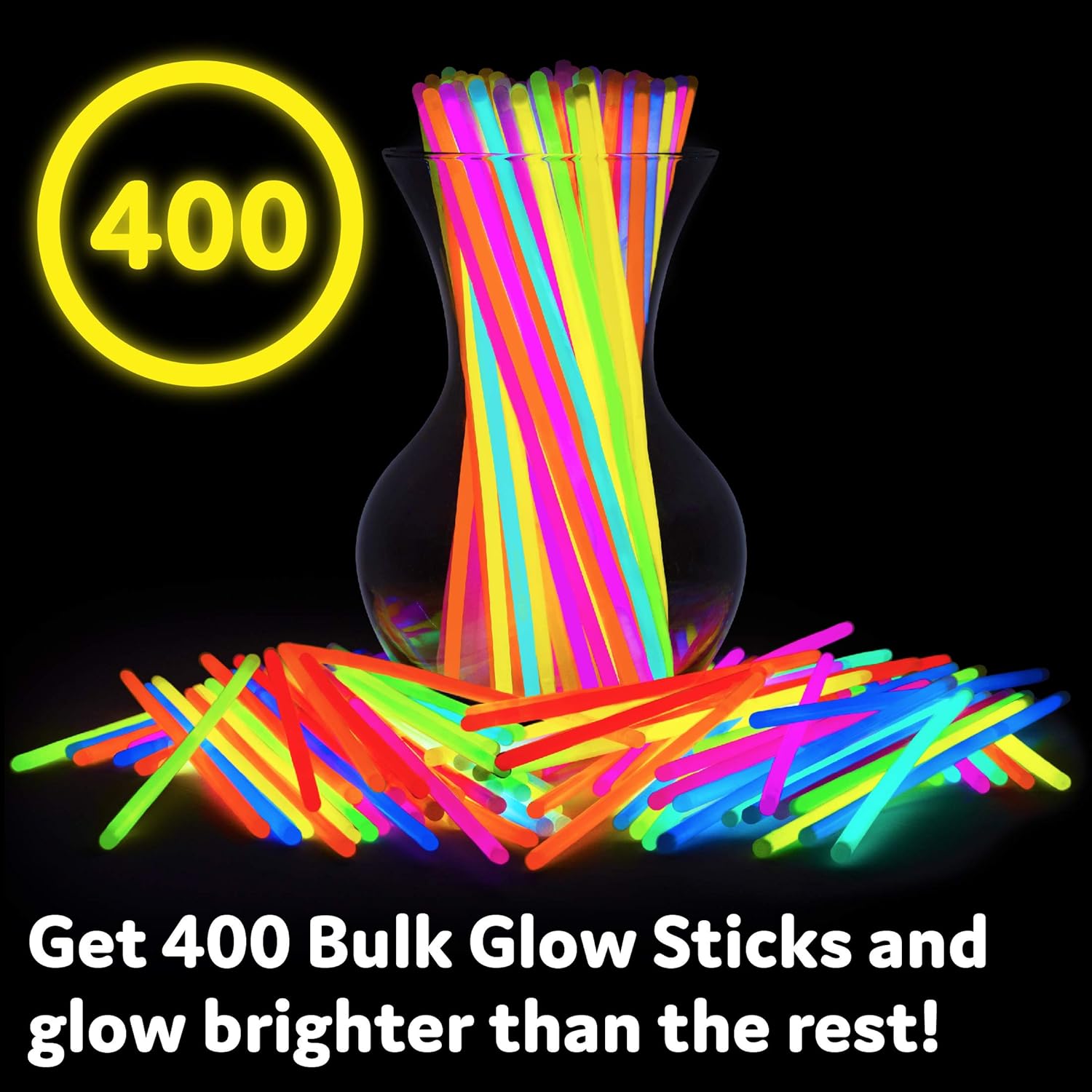 PartySticks Ultra Bright Glow Sticks - 400 Pack of 8" Glow in the Dark Halloween Party Favors | Neon Necklaces & Bracelets