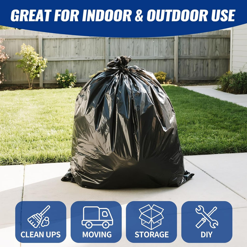 Skiennix 120 Count Trash Bags - Tear-Free 55-60 Gallon Black Garbage Bags for Home & Outdoor Use