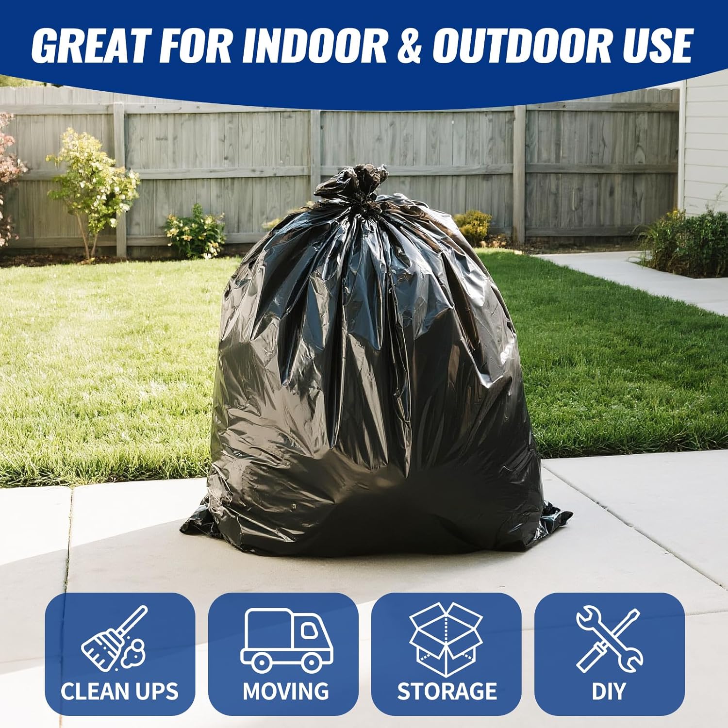 Skiennix 120 Count Trash Bags - Tear-Free 55-60 Gallon Black Garbage Bags for Home & Outdoor Use