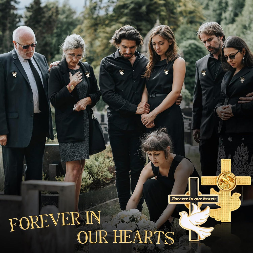 Misdary Memorial Dove Cross Lapel Pins - Bulk Funeral Favors for Guests | Forever in Our Hearts