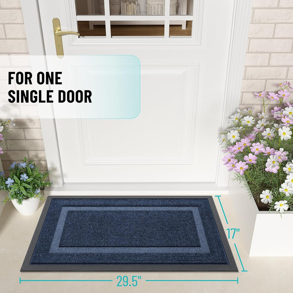 OLANLY Waterproof Front Door Mat - All-Season Indoor/Outdoor Doormat, Easy Clean, 29.5x17, Blue