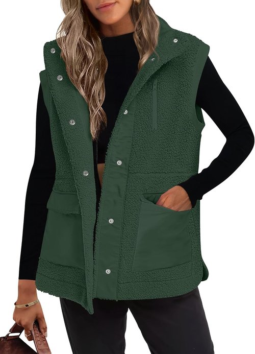 ANRABESS Women's Fleece Vest - Warm Button-Down Sherpa Jacket with Pockets | Cozy Fall Outerwear